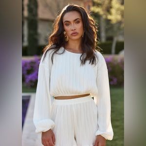 NWT 12th THE TRIBE PORTOFINO WHITE PLISSE TOP (S)